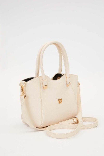 krem  metal aksesuarlı el çanta