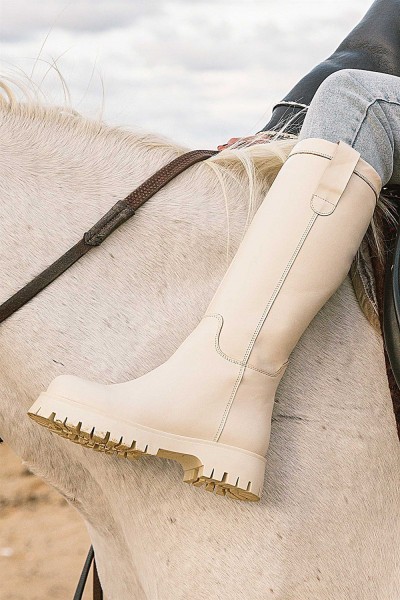 Lucretia Model Gerçek Deri Uzun Çizme Bej